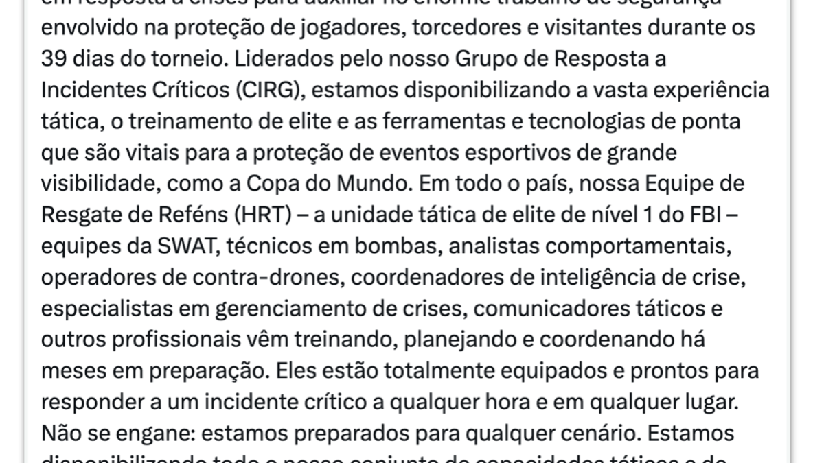 FBI se diz preparado para 'qualquer cenário' na Copa do Mundo de 2026