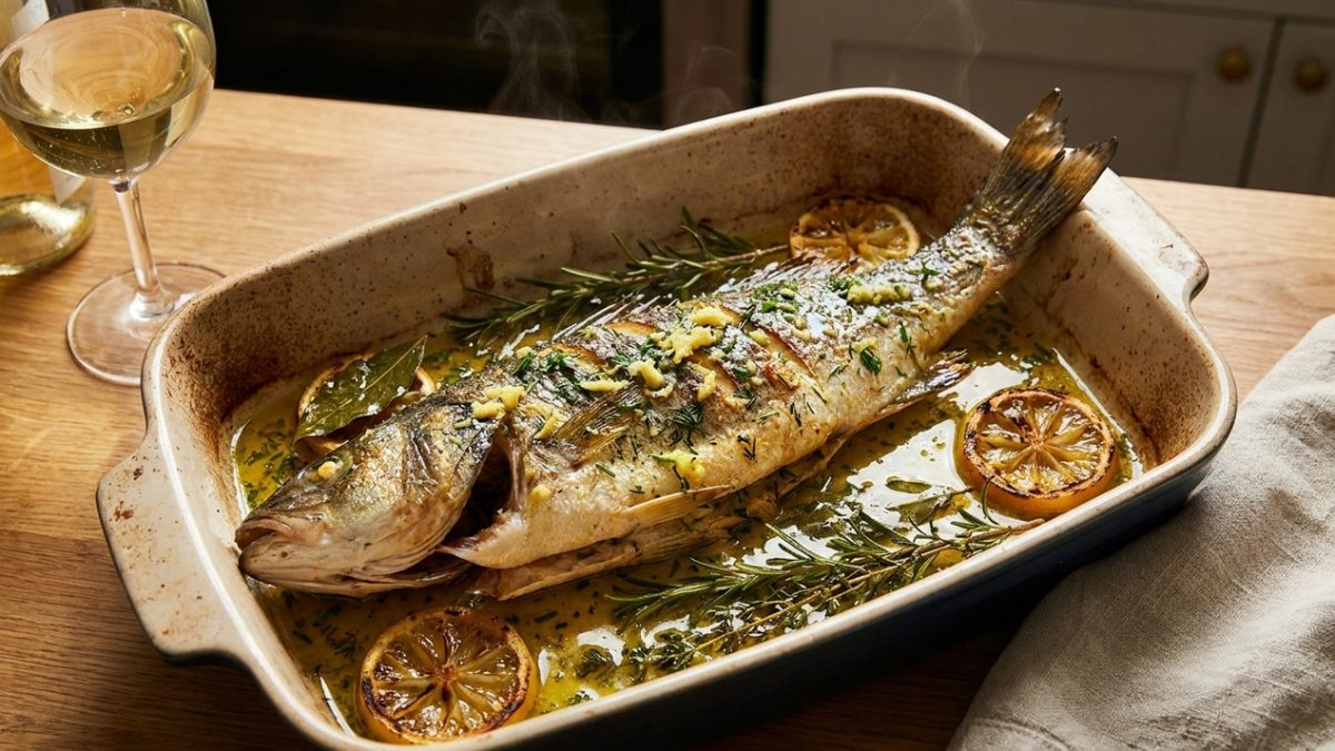 Peixe assado ganha sabor de restaurante com manteiga de ervas, gengibre e azeite infusionado