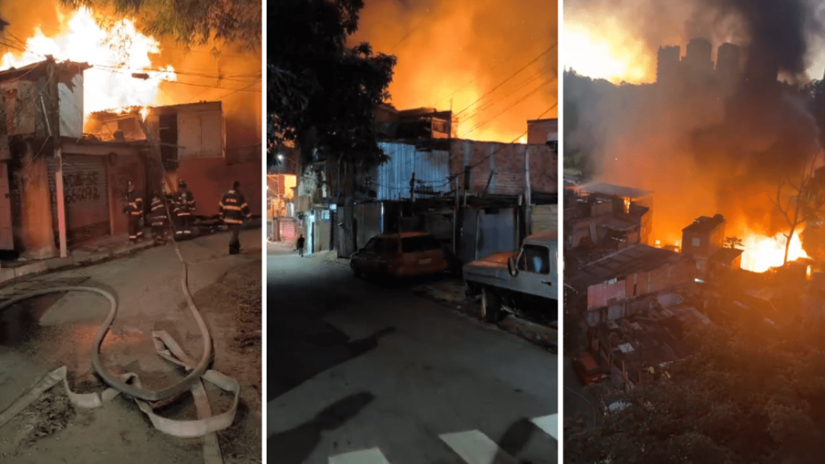 Incêndio de grandes proporções destrói 150 casas em Paraisópolis, na zona sul de São Paulo