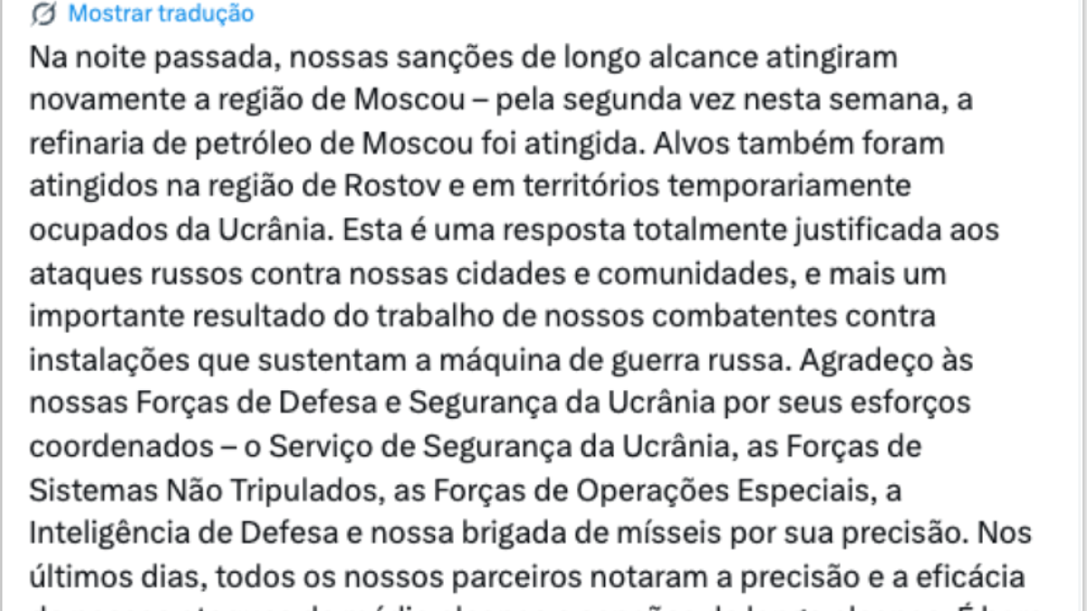 Ucrânia ataca refinaria a 16 km do Kremlin em maior ataque com drones