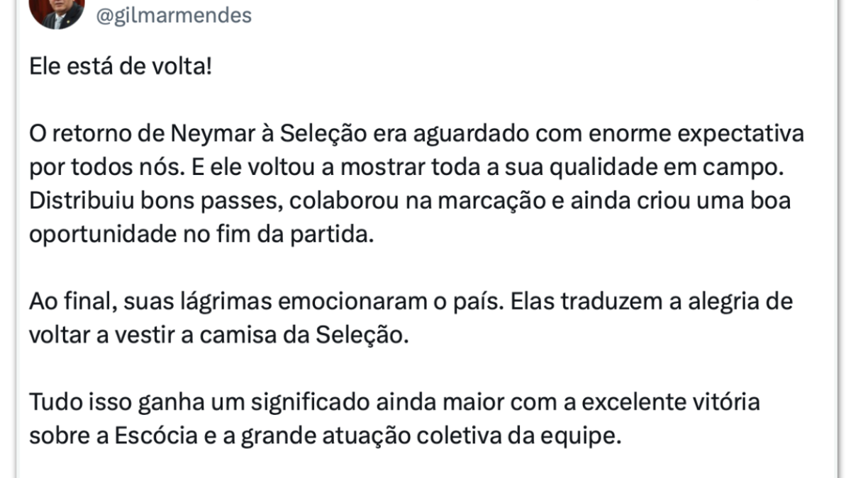 Gilmar comemora estreia de Neymar na Copa