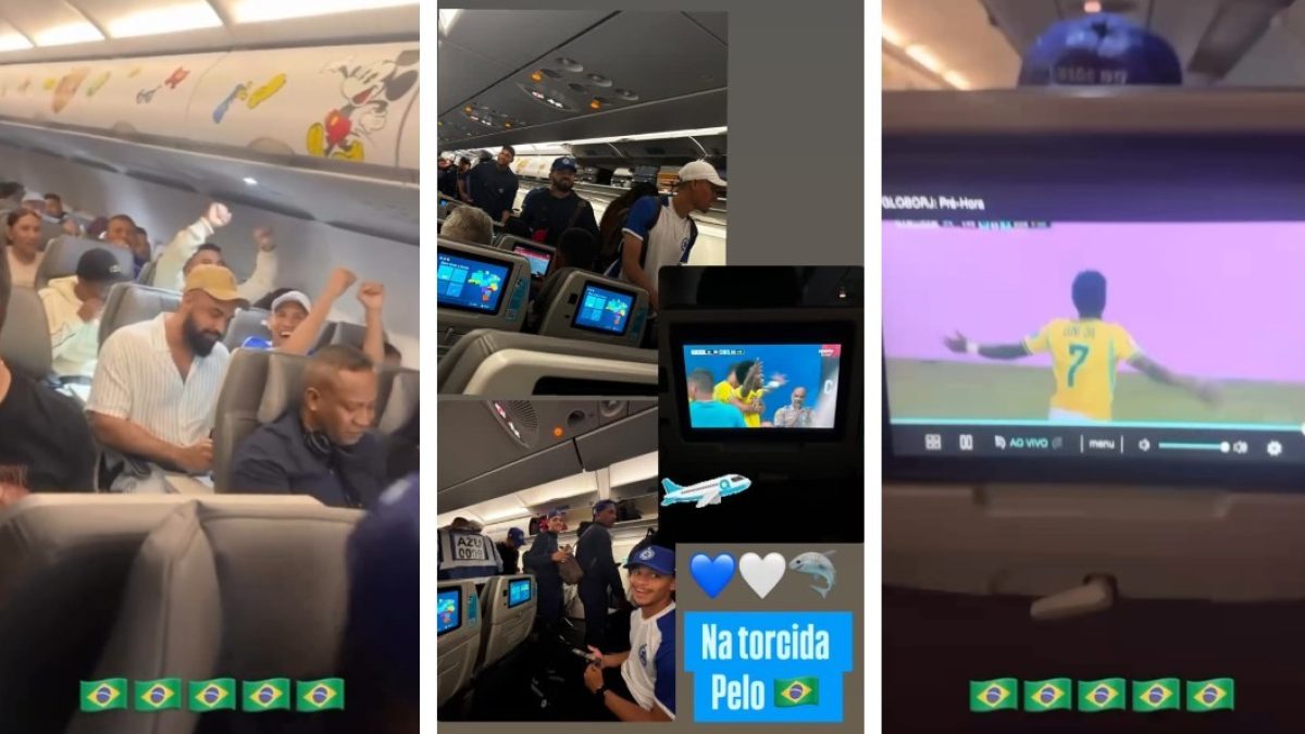 Jogadores festejam vitória do Brasil na Copa dentro de avião antes de decisão na Série D; assista