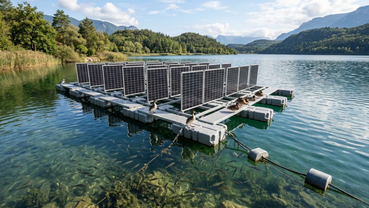 Alemanha instala painéis solares verticais em lago artificial sem danificar ecossistema