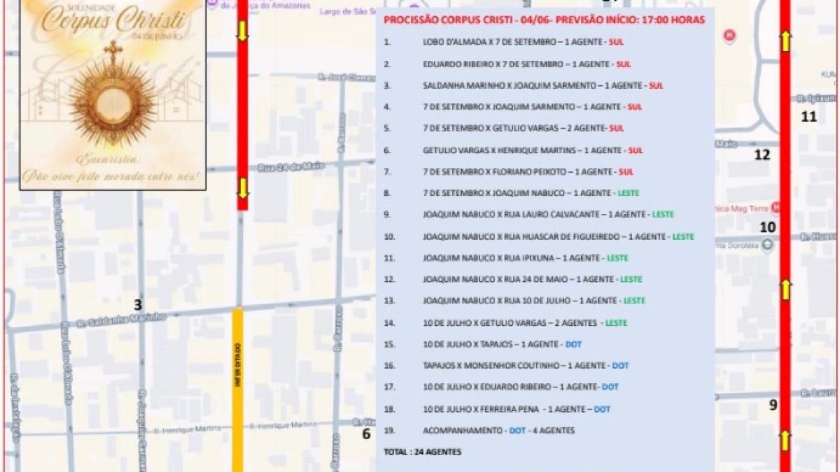 Avenida Eduardo Ribeiro será interditada para celebração de Corpus Christi em Manaus