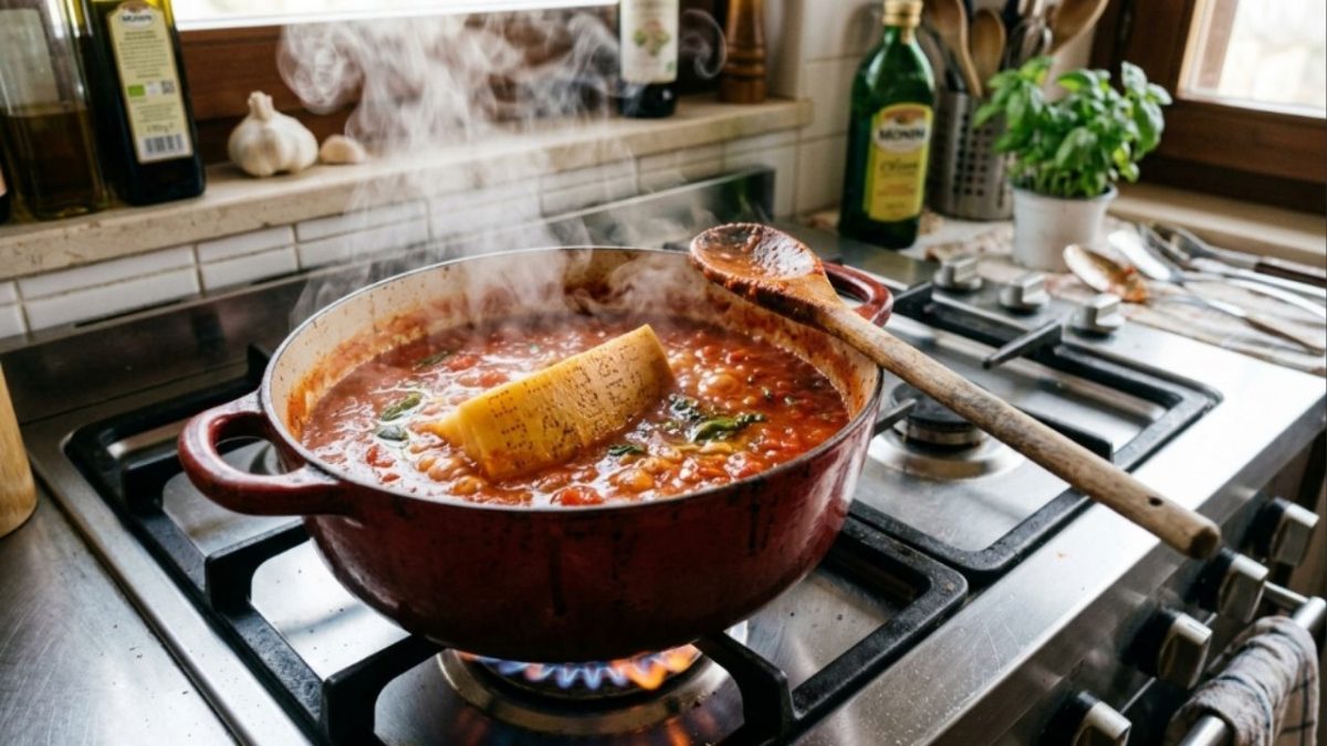 Segredo italiano: adicionar parmesão ao molho de tomate durante o cozimento