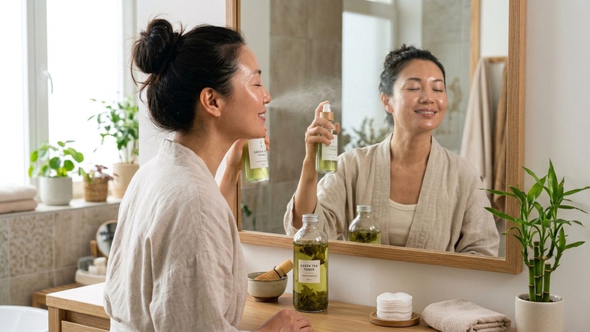 Tônico facial japonês com chá verde: receita caseira para acalmar a pele