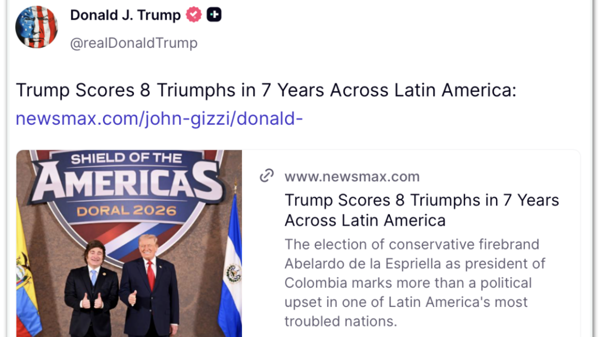 Trump compartilha artigo sobre seus “triunfos” na América Latina