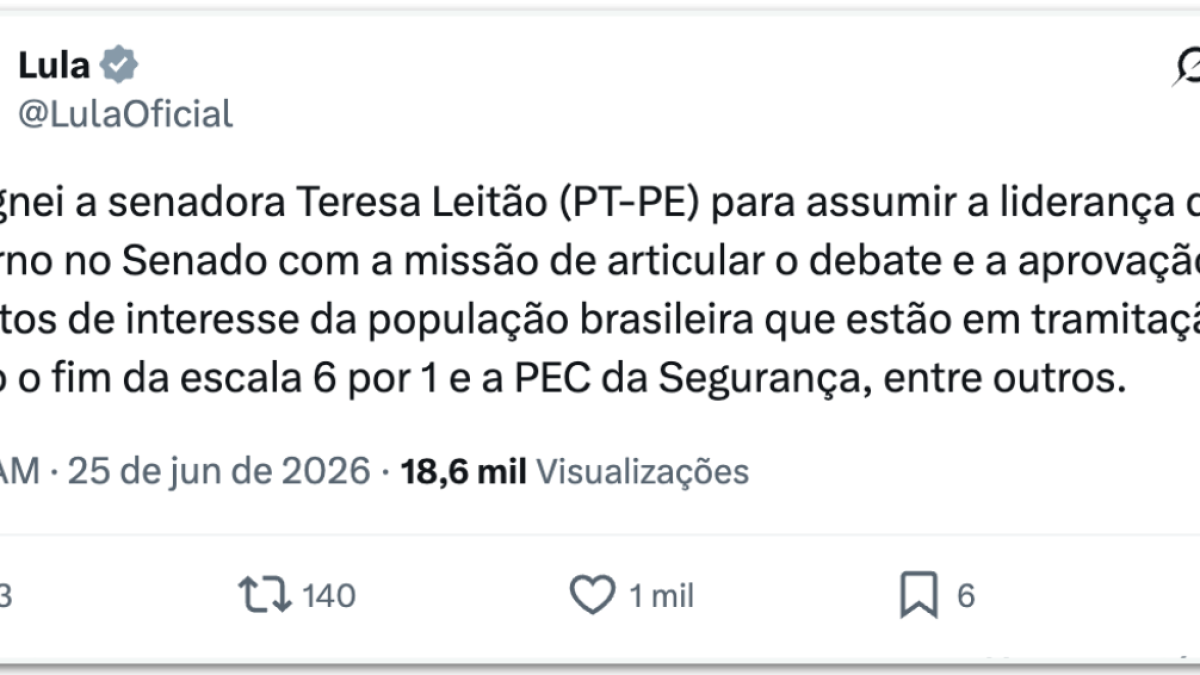 Lula escolhe Teresa Leitão para liderar Governo no Senado