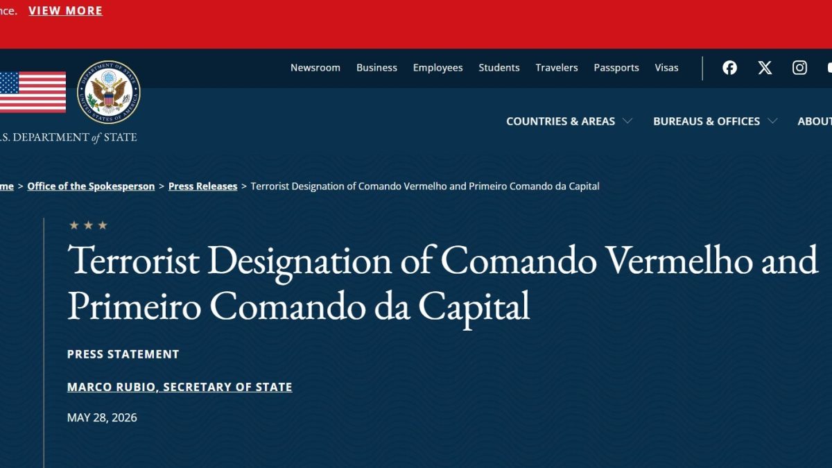 EUA passam a classificar PCC e Comando Vermelho como organizações terroristas