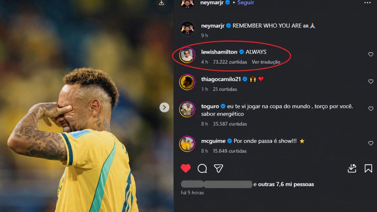 Neymar repete frase que inspirou Hamilton, e heptacampeão compartilha post