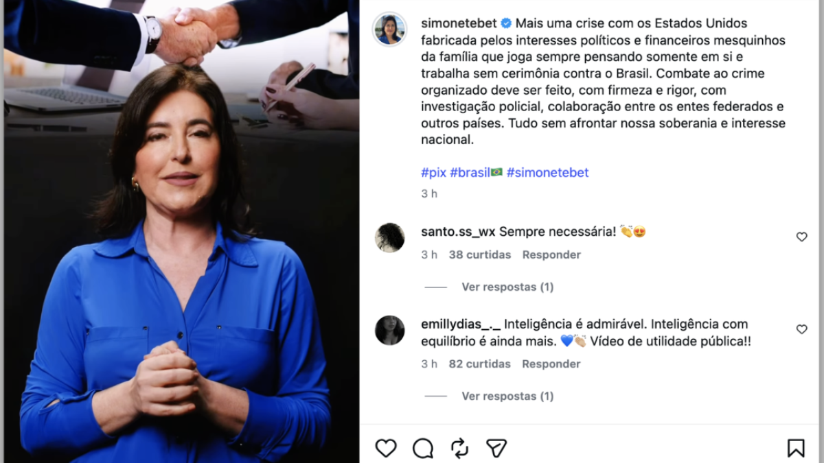 Tebet acusa família Bolsonaro de fabricar crise com os EUA por interesses políticos