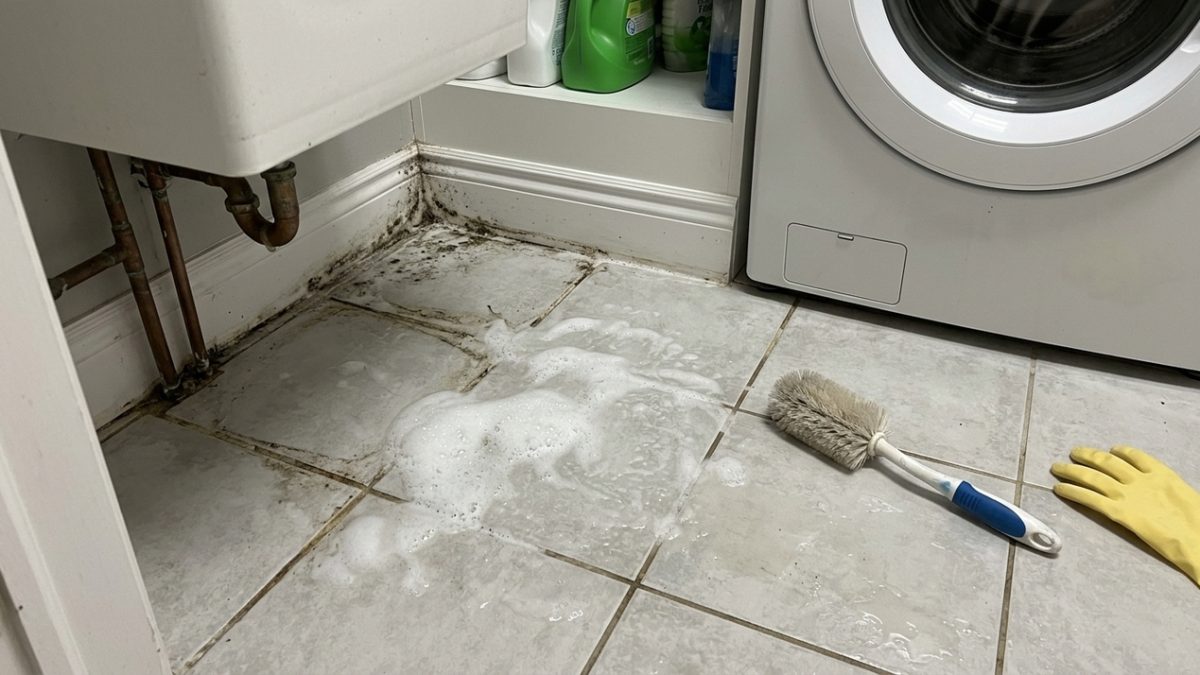 Como limpar o piso da área de serviço de mofo, limo e manchas escuras sem precisar esfregar com força