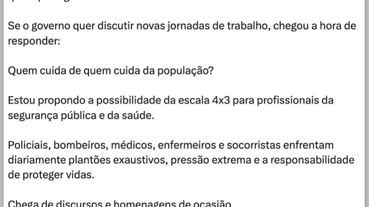 Senador propõe jornada 4×3 para profissionais de saúde e segurança