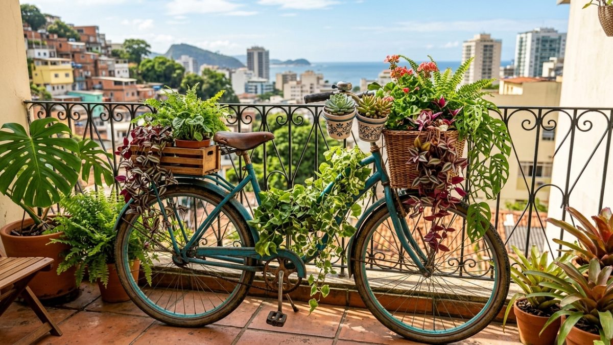 Bicicleta velha pode virar suporte para plantas ou luminária decorativa