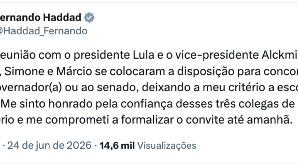 Haddad escolhe França como vice, Tebet e Marina para o Senado