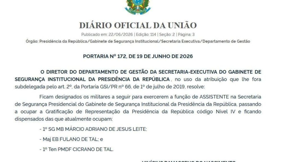 Governo nomeia “Fulano” e “Cicrano de tal” como assistentes do GSI de Lula