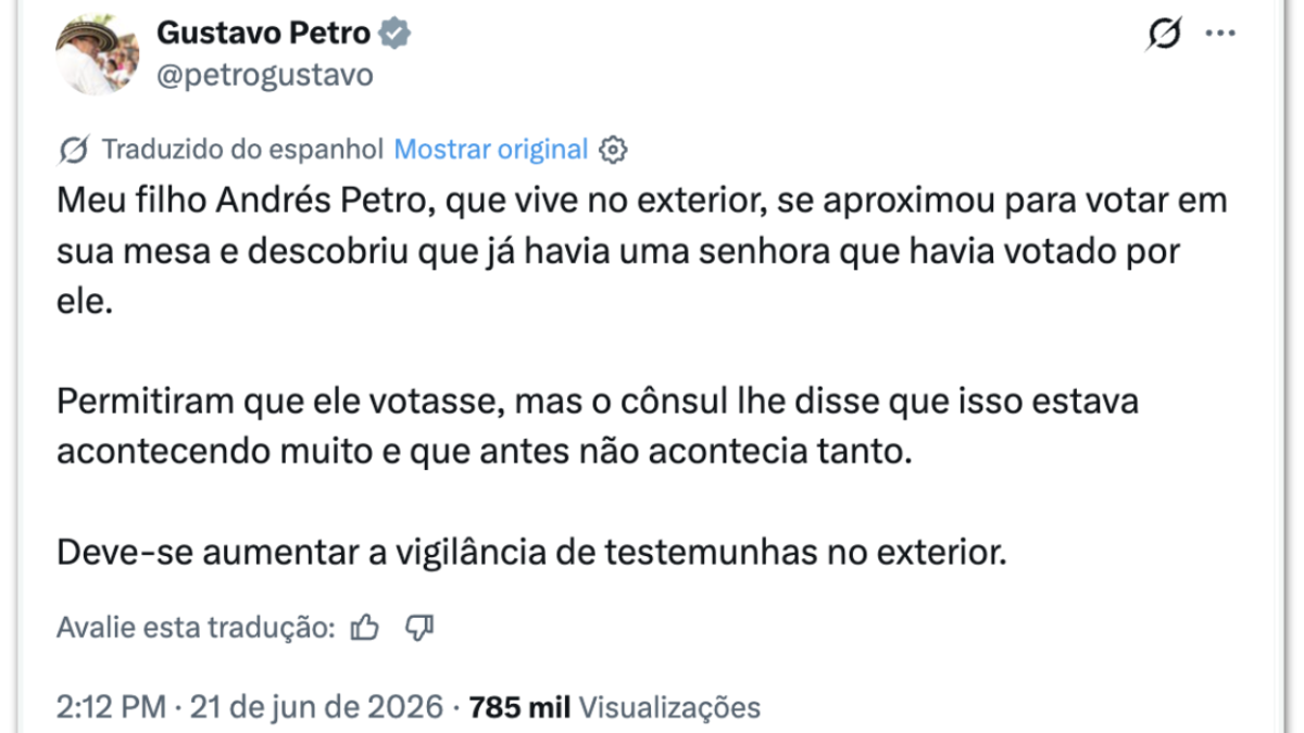 Eleições na Colômbia: Petro diz que mulher votou no lugar de seu filho