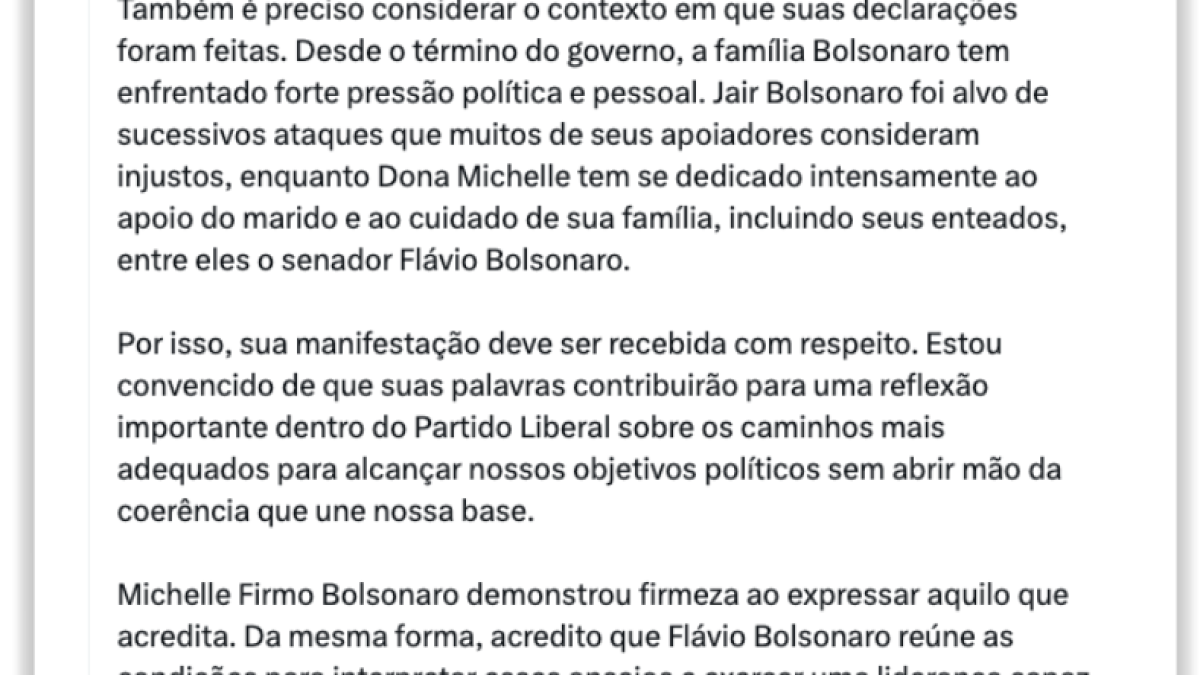 Políticos de direita se dividem entre apoio a Flávio e Michelle após tensão