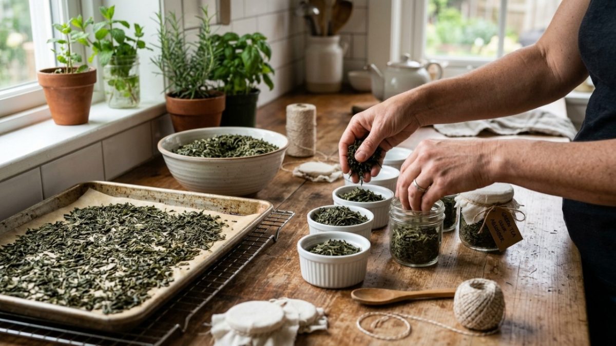 Folhas de chá verde secas neutralizam cheiro de gordura na cozinha, técnica usada no Japão