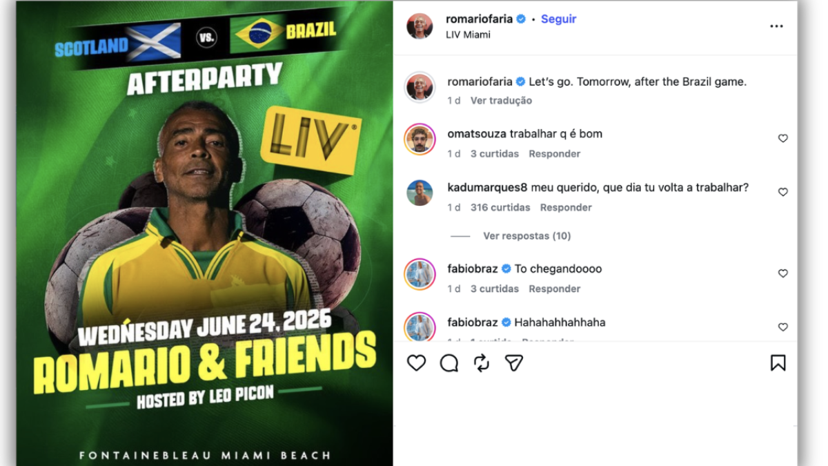 Romário dança em boate nos EUA depois da vitória do Brasil