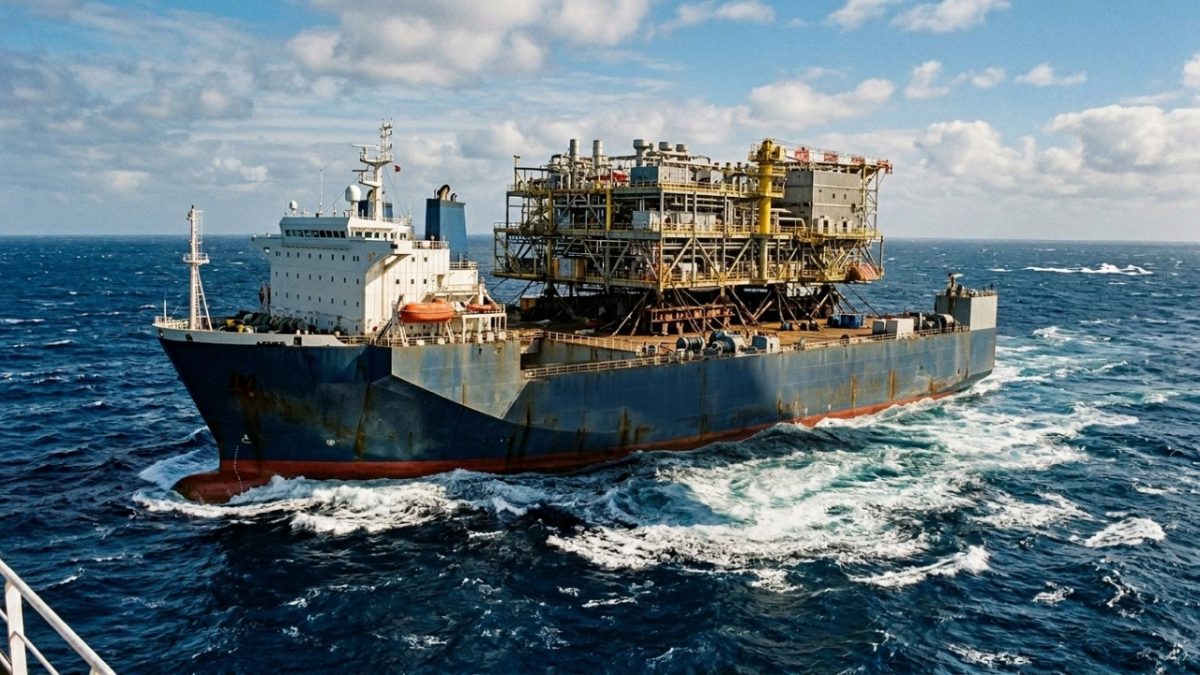 Um navio de carga pesada vai a Hobart buscar a maior balsa elétrica do mundo para a América do Sul, com cerca de 130 metros e capacidade para levar 2,100 passageiros na rota Argentina e Uruguai
