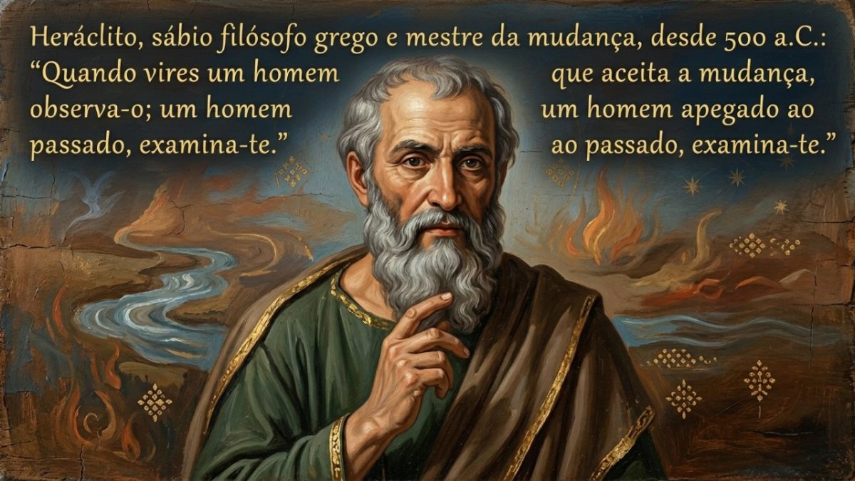 Heráclito, sábio filósofo grego e mestre da mudança, desde 500 a.C.: “Quando vires um homem que aceita a mudança, observa-o; quando vires um homem preso ao passado, examina-te a ti mesmo”