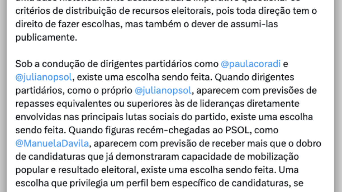 Líder do movimento pelo fim da 6 X 1 critica Psol por verba eleitoral