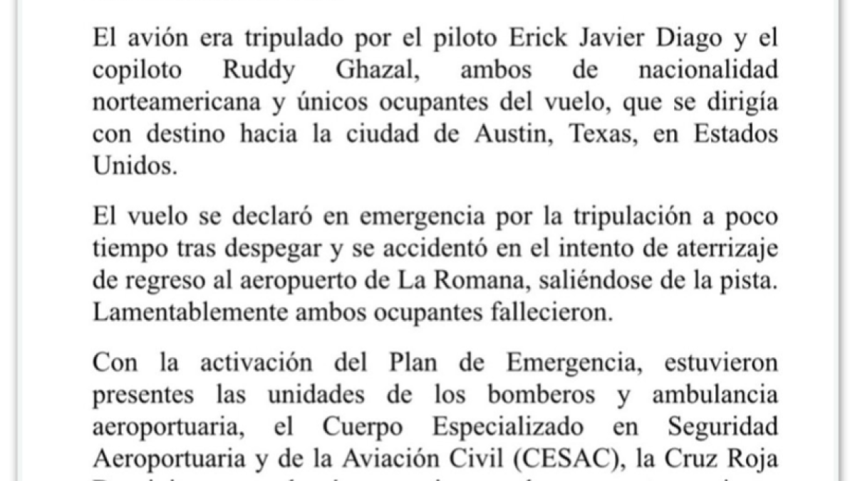 Queda de jato executivo mata dois tripulantes na República Dominicana